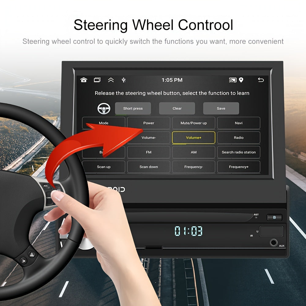 Podofo 2G 32G Single Din Android Car Stereo With Wireless CarPlayer Android Auto 7 Inch Flip Out Touch Screen GPS Navigation Wireless WiFi Head Unit FM Mirror Link Video Out DVR SWC+ Backup Camera
