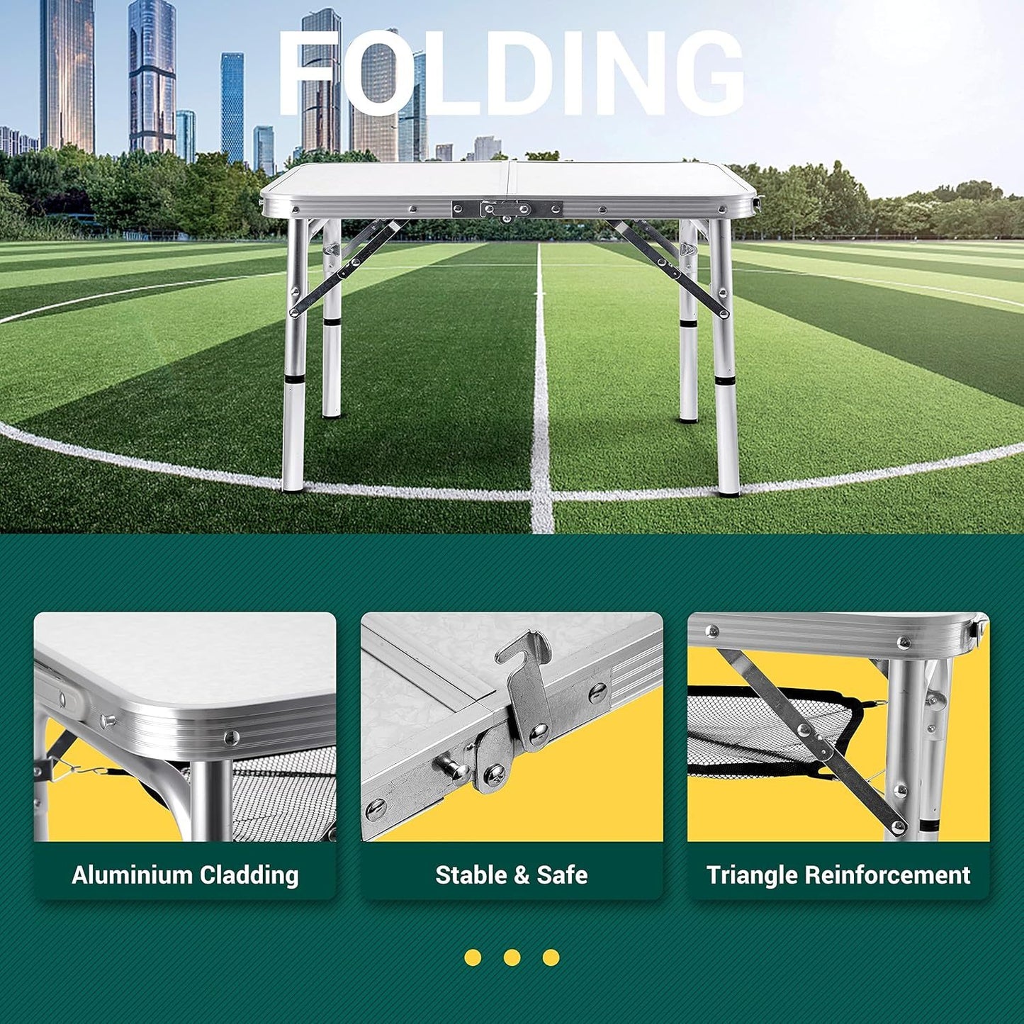 Lightweight Adjustable Folding Table - Portable Aluminum Design for Outdoor Use and Indoor Activities with 70 lbs Capacity