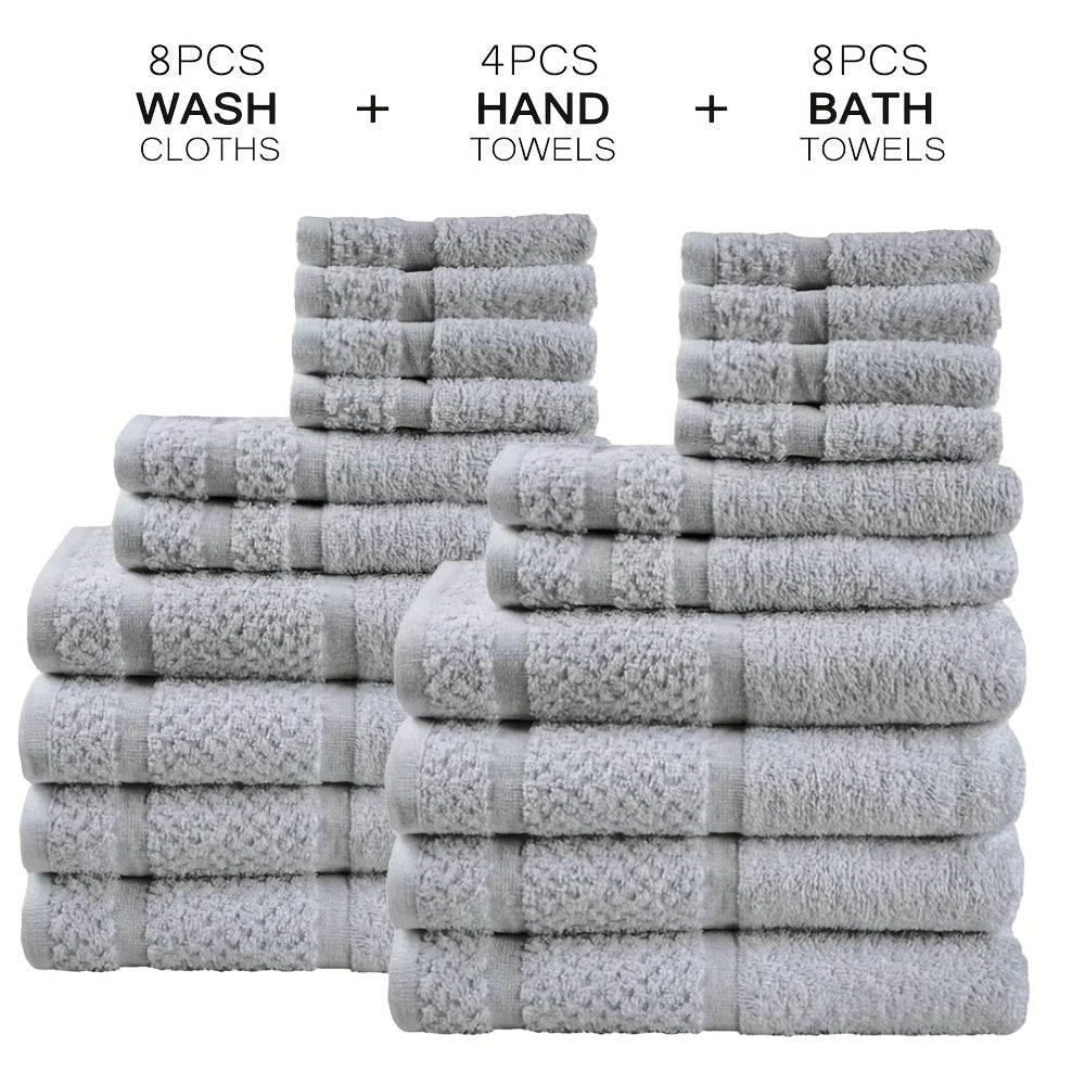 [20pcs Cotton Towel Set] 20pcs Absorbent & Soft Cotton Bath Towel Set | 8pcs Bath Towels, 4pcs Hand Towels, 8pcs Washcloths | Solid Color, Quick-drying, Bathroom Supplies