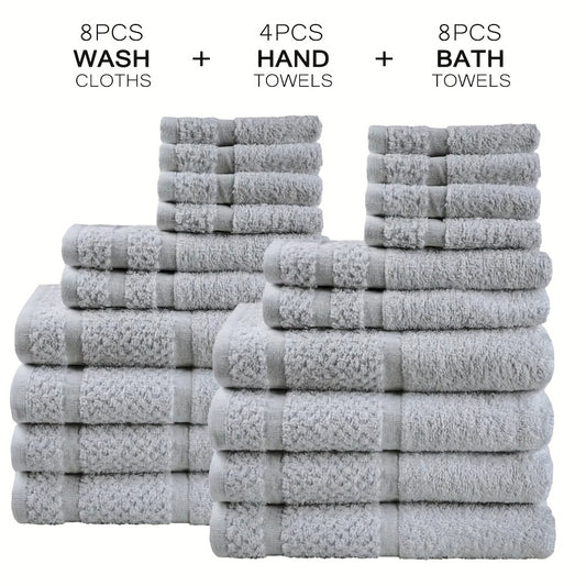 [20pcs Cotton Towel Set] 20pcs Absorbent & Soft Cotton Bath Towel Set | 8pcs Bath Towels, 4pcs Hand Towels, 8pcs Washcloths | Solid Color, Quick-drying, Bathroom Supplies