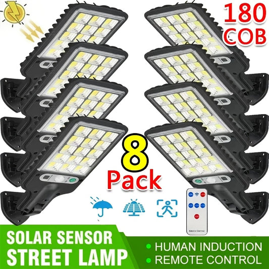8pcs Solar Street Light Outdoor 108 COB LED Motion Sensor Security Lights with Reflector 3 Modes Flood Lamp for Garden Patio Yard Path Parking