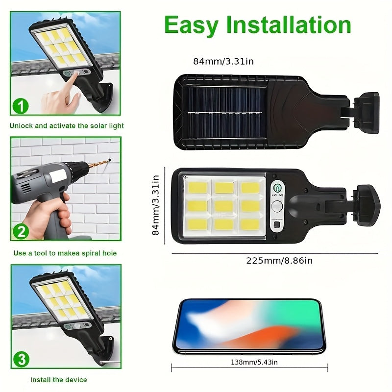 8pcs Solar Street Light Outdoor 108 COB LED Motion Sensor Security Lights with Reflector 3 Modes Flood Lamp for Garden Patio Yard Path Parking