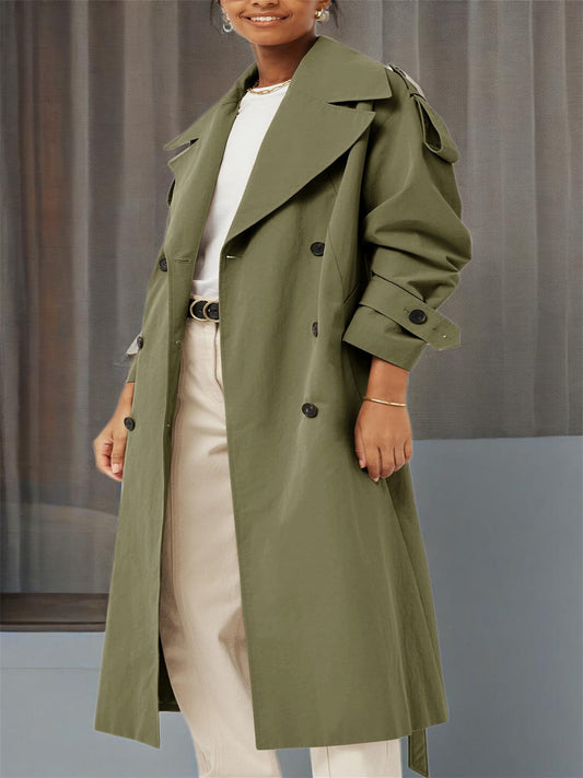 Plus Size - Spring Autumn Womens Oversized Long Trench Coat Double Breasted Lapel Windproof Overcoat with Belt