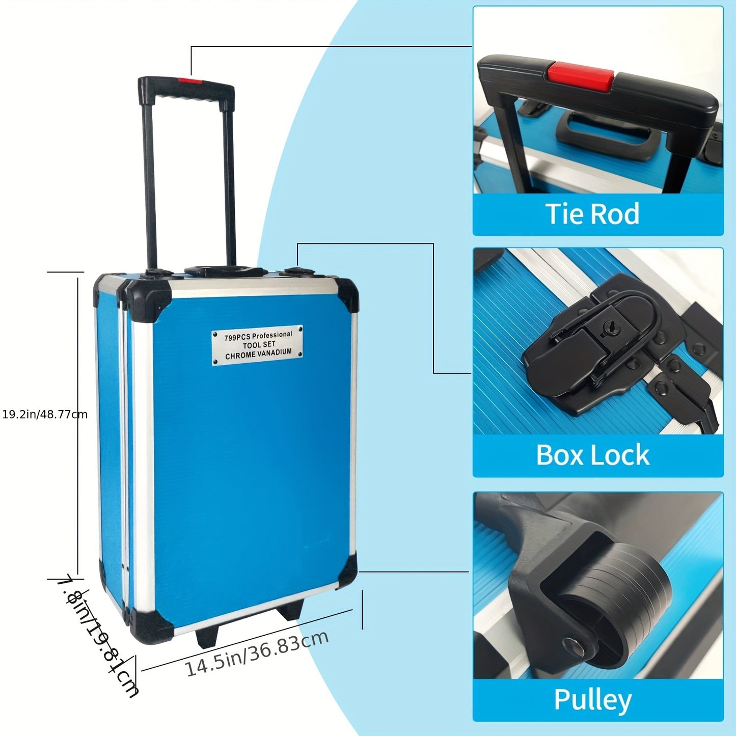799pcs Aluminum Trolley Case Tool Set Silvery, House Repair Kit Set, Household Hand Tool Set, with Tool Belt, Gift On Father's DayTool Sets for Men, Tool Box with Tools, Tool Kit with Rolling