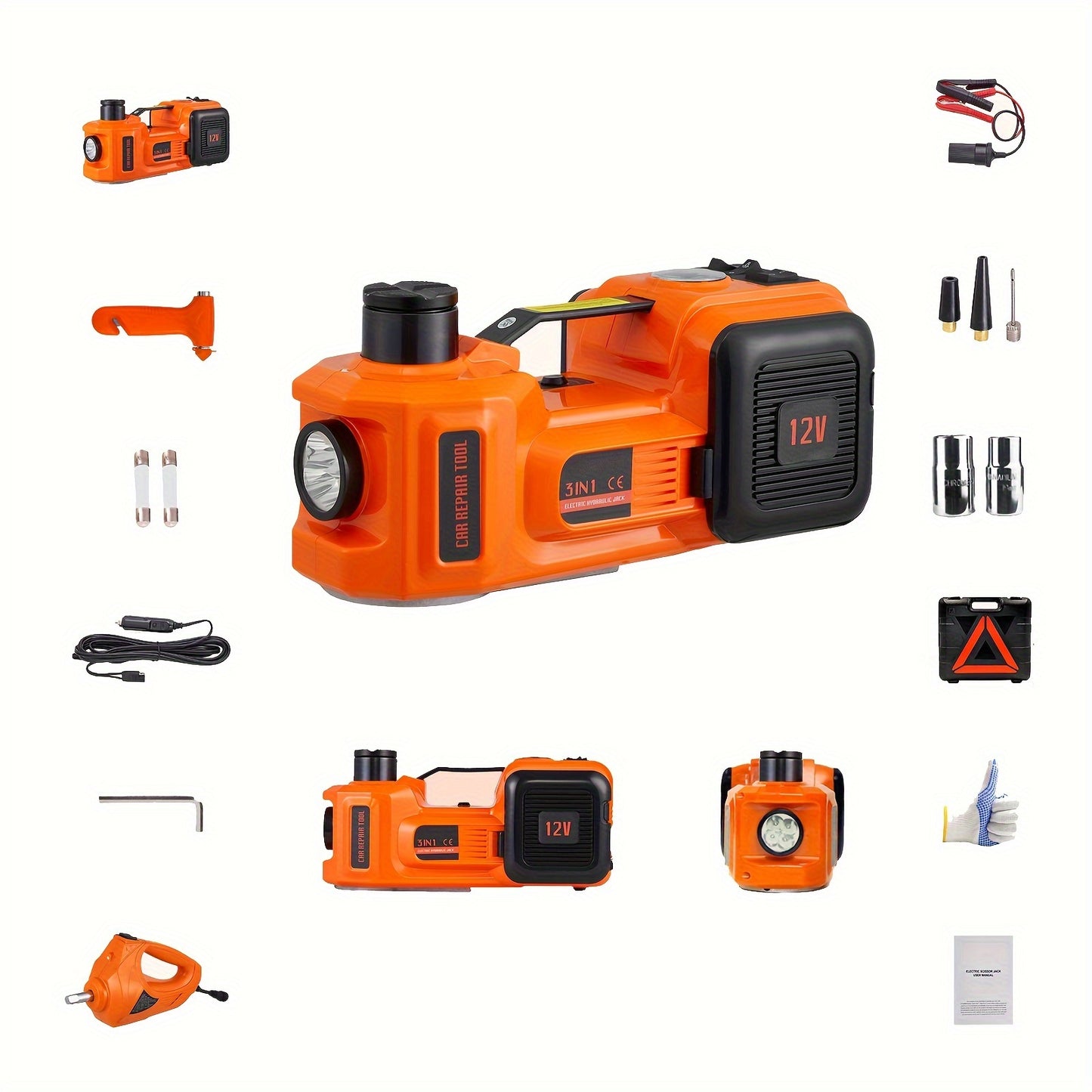 [Electric Car Jack] Happybuy Electric Car Jack | 5 Ton/11023 LBS | Hydraulic Jack Lift with Electric Impact Wrench, Built-in Inflatable Pump, And LED Light | for SUV MPV Sedan Truck | Garage Repair