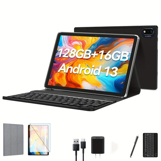 Android 13 Tablet 2024 Newest 10 Inch Octa-Core Tablet, 128GB ROM+16GB RAM (8+8 Virtual)+1TB Expand, 5G WiFi Tablet with 13MP+8MP Camera, 6000mAh Battery, 2in 1 Tablet with Keyboard, Case, Stylus Without Electricity, New Year