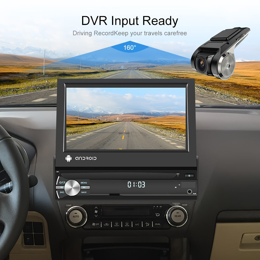 Podofo 2G 32G Single Din Android Car Stereo With Wireless CarPlayer Android Auto 7 Inch Flip Out Touch Screen GPS Navigation Wireless WiFi Head Unit FM Mirror Link Video Out DVR SWC+ Backup Camera