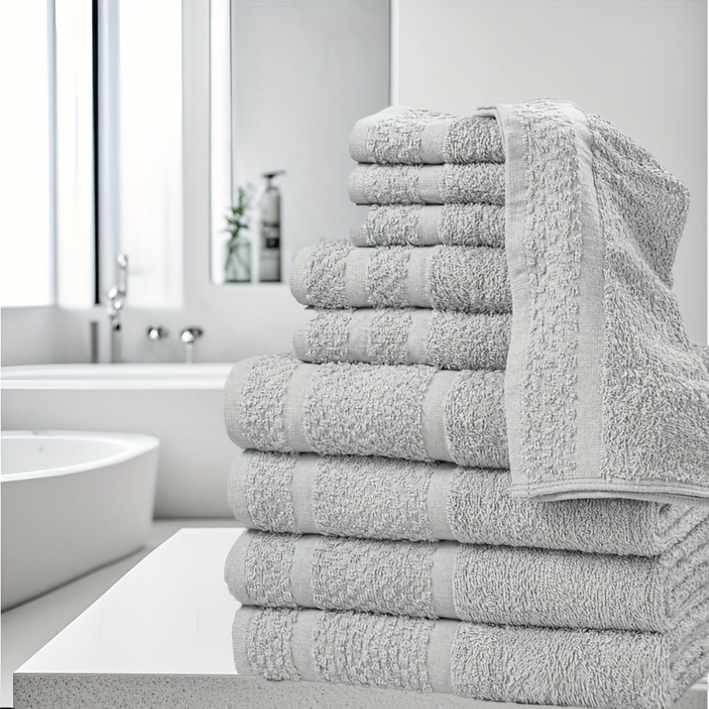 [20pcs Cotton Towel Set] 20pcs Absorbent & Soft Cotton Bath Towel Set | 8pcs Bath Towels, 4pcs Hand Towels, 8pcs Washcloths | Solid Color, Quick-drying, Bathroom Supplies