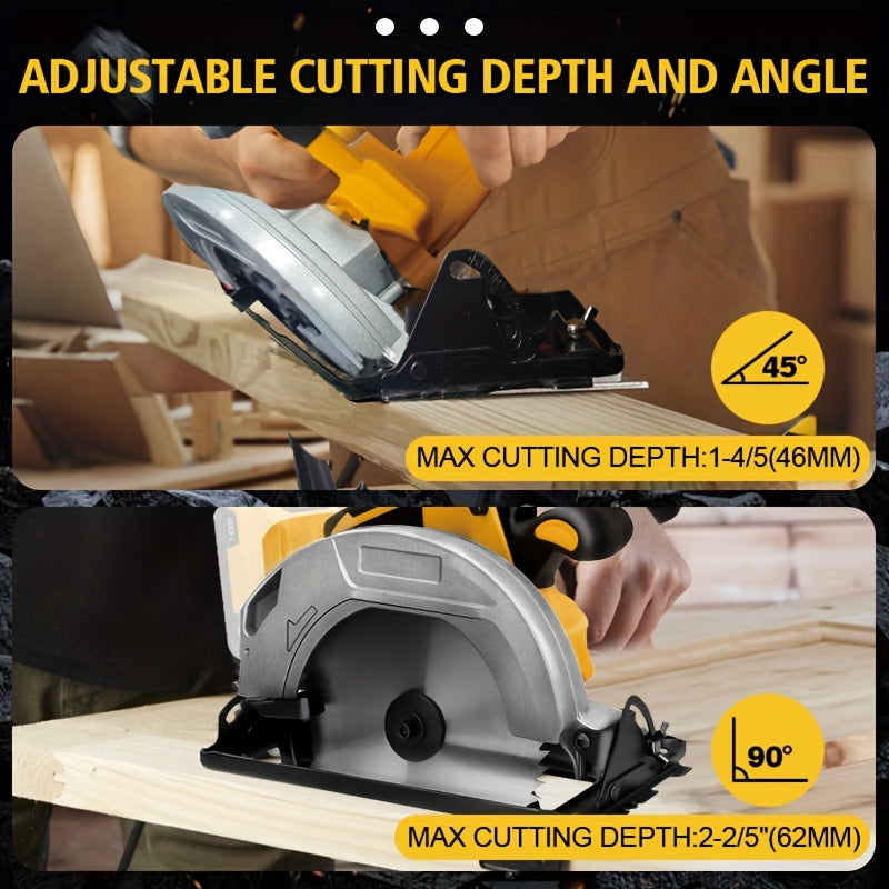 Cordless Circular Saw, 7-1/4 Inch Brushless Electric Circular Saw Compatible, 0-50 Degree Bevel Capability, 2 Blades, Without Battery, Suitable For Cutting Aluminum, Stainless Steel, Wood, Plastic And Stone, Suitable For DEWA