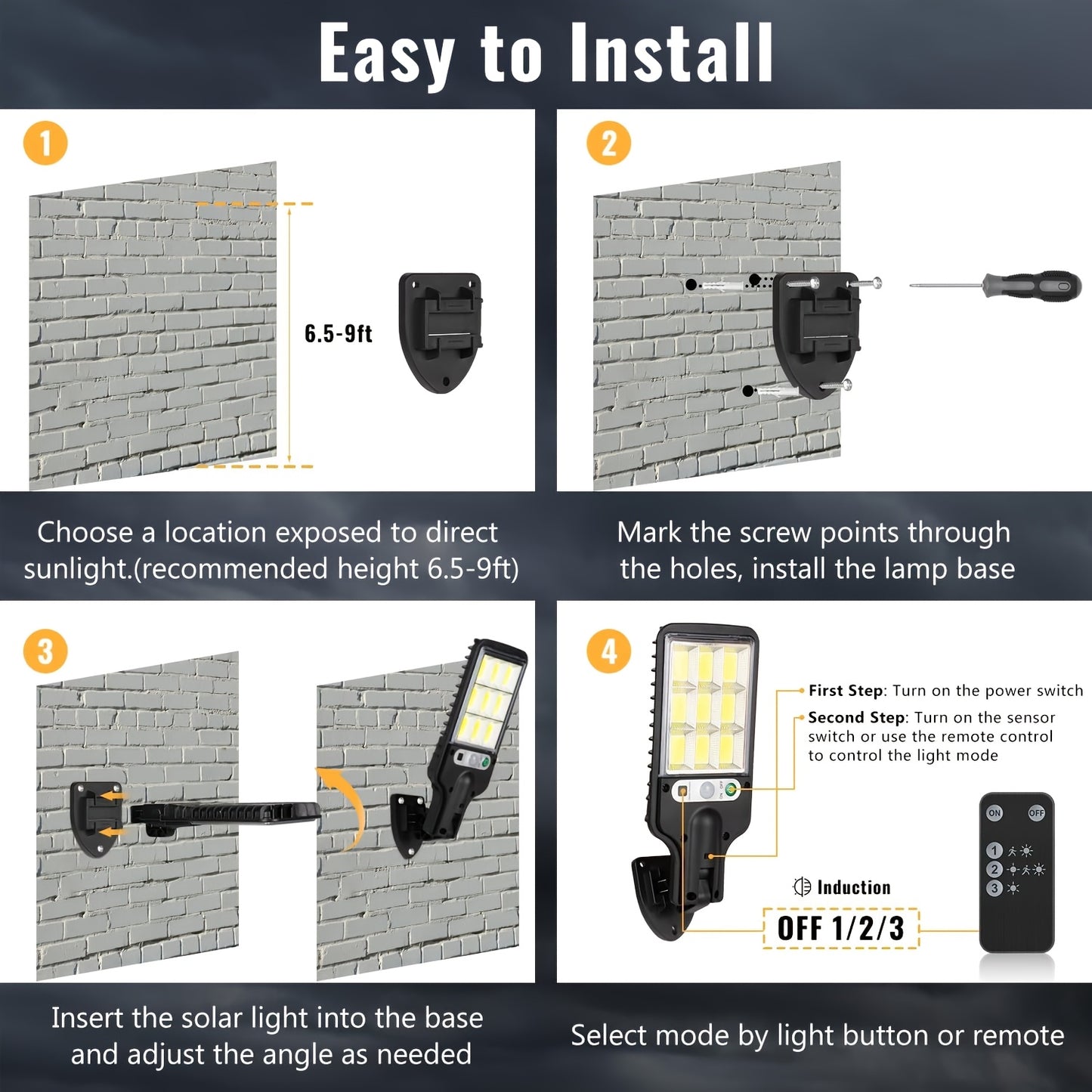 8pcs Solar Street Light Outdoor 108 COB LED Motion Sensor Security Lights with Reflector 3 Modes Flood Lamp for Garden Patio Yard Path Parking