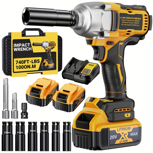 Automobile Maintenance Tools1/2" 20V Brushless Impact Wrench 1000N.m - 3-Speed 3300RPM Industrial Beast- Auto-Stop Reverse, Smart LED Dashboard & Heat Vents - For Semi-Truck Tires, Heavy Machinery, Steel Construction (Mechani