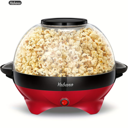 [Yabano Quick-Heat Popcorn Maker] Yabano 6-Quart Popcorn Maker - Quick-Heat, Nonstick, Electric Stirring - Red & Black, Dishwasher Safe