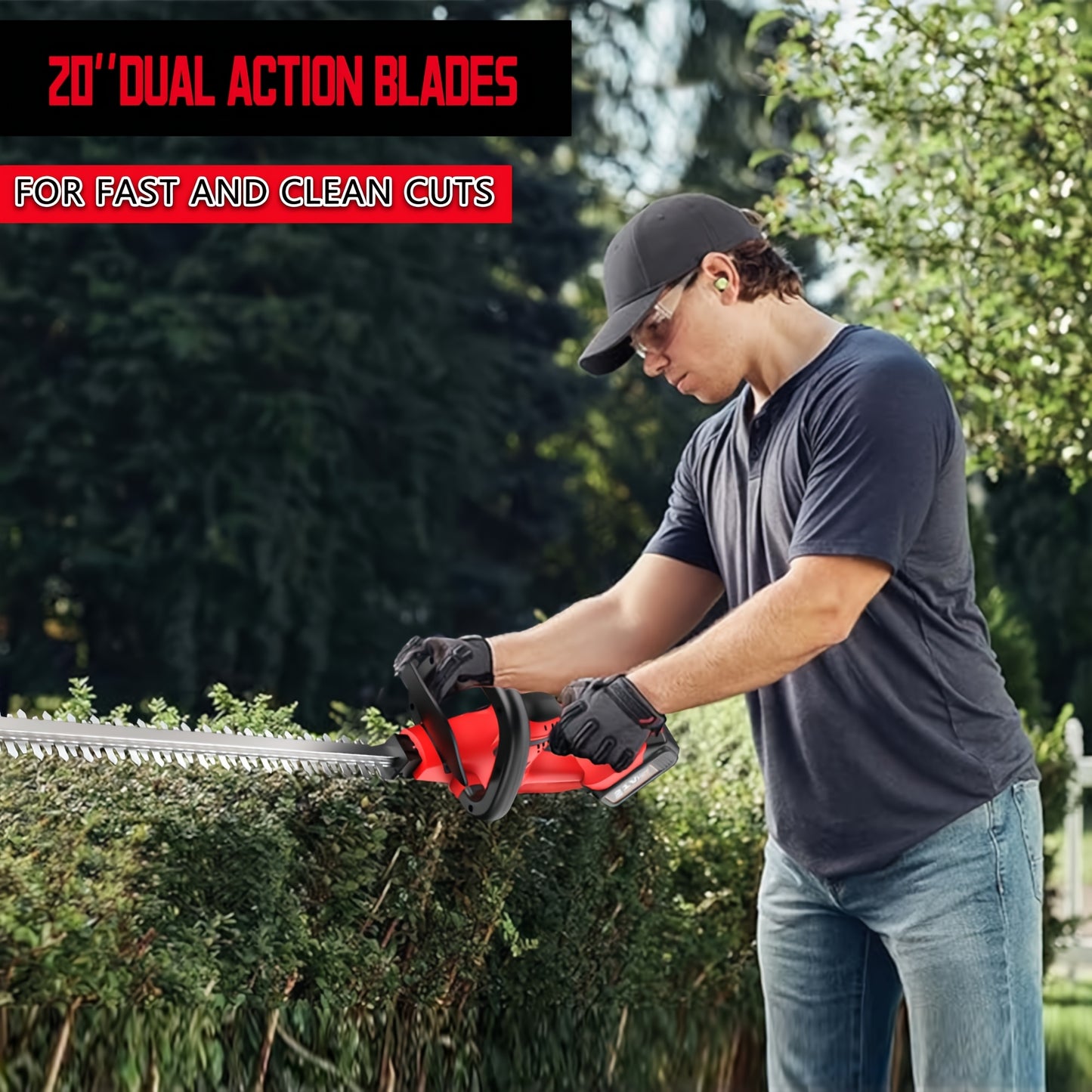 Electric Bush Trimmer 20V Cordless Hedge Trimmer 1400 RPM Lightweight Compact Battery Included