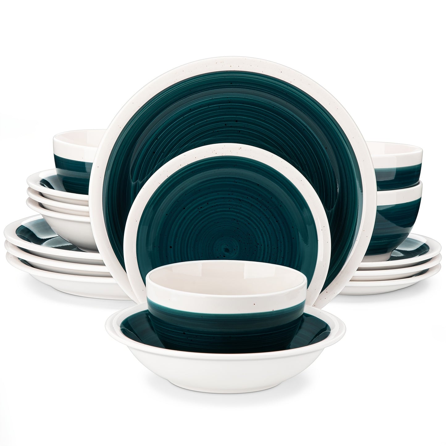 4 Person Hand Painted Pottery Tableware Set 16 Pieces Gray Dinnerware Set Country Chic Style