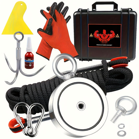 2625 Lbs Magnet Fishing Kit, Diameter 4.57inch (116mm), Professional-Grade Magnet for Fishing with Carry Case, Gloves, 32m Rope, Backpack, Scraper, 7pcs Complete Set Fishing Magnet Kit