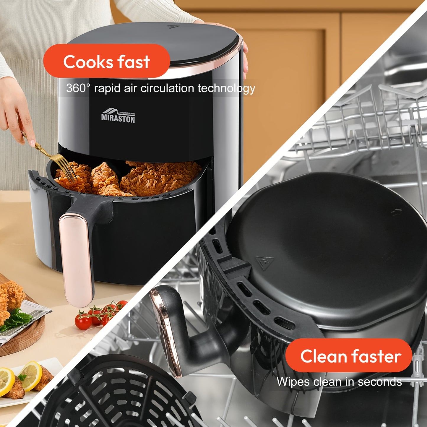 [8.5QT Air Fryer] 8.5QT Large Air Fryer | Smart Touch Screen, 8 Preset Functions, Non-stick Coating, Suitable For 5-6 People | Kitchen Accessories, Toaster Oven, Deep Fryer