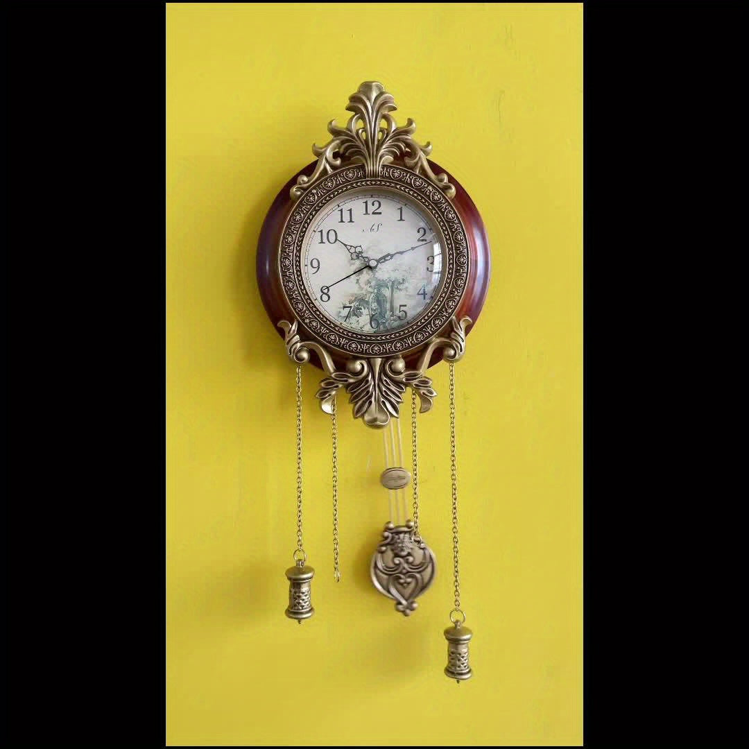 Large Antique-Style Wood Wall Clock - Battery Operated with Swinging Pendulum, Classic European Victorian Design for Living Room Decor, Unique Home Accent