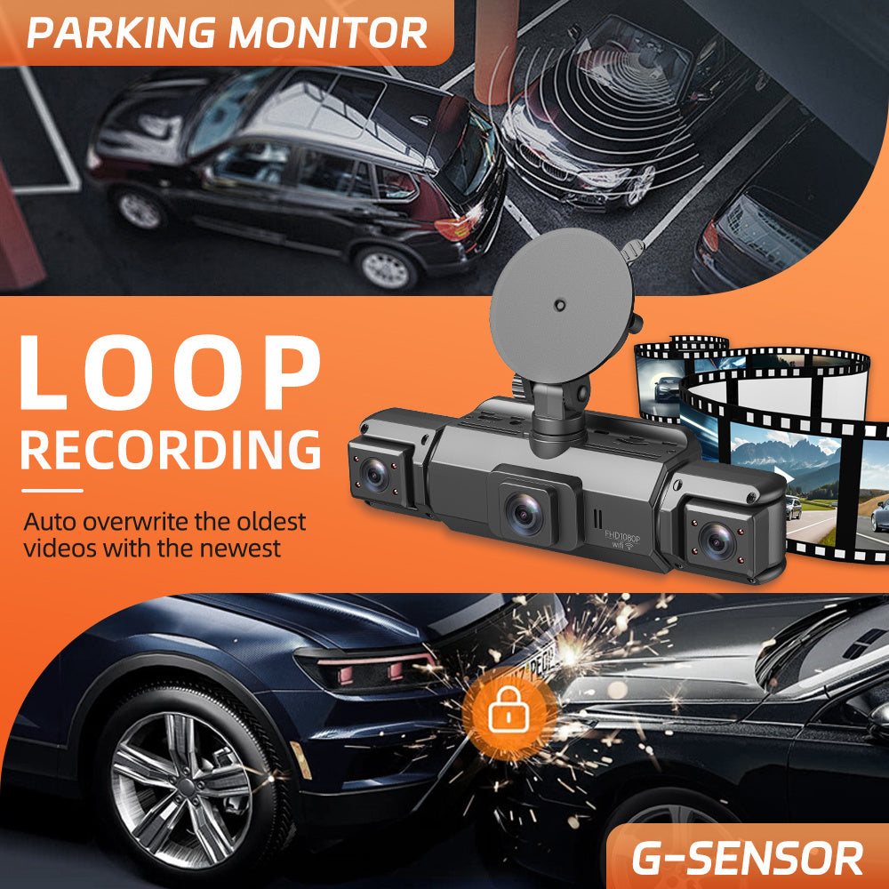 512GB Free Memory Card Car Dash Cam with 3" IPS Screen, GPS, Night Vision, G-Sensor, Loop Recording, WiFi, Ultra-Wide Angle Front/Rear/Left/Right Cameras, Motion Detection, Free 64GB SD Card, Vehicle Security Monitor | Modern