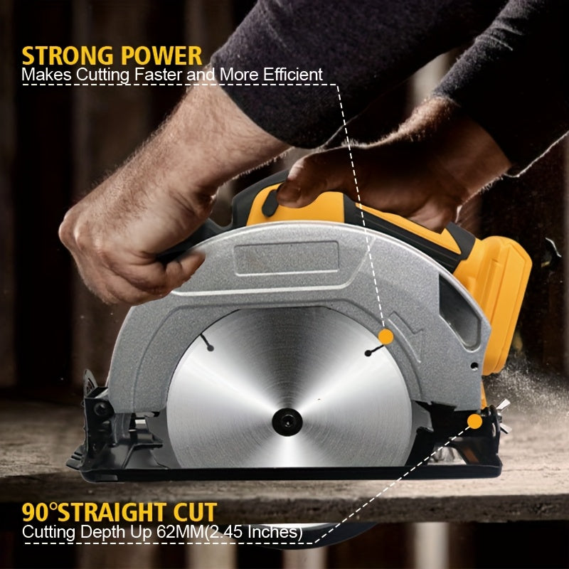 Cordless Circular Saw, 7-1/4 Inch Brushless Electric Circular Saw Compatible, 0-50 Degree Bevel Capability, 2 Blades, Without Battery, Suitable For Cutting Aluminum, Stainless Steel, Wood, Plastic And Stone, Suitable For DEWA