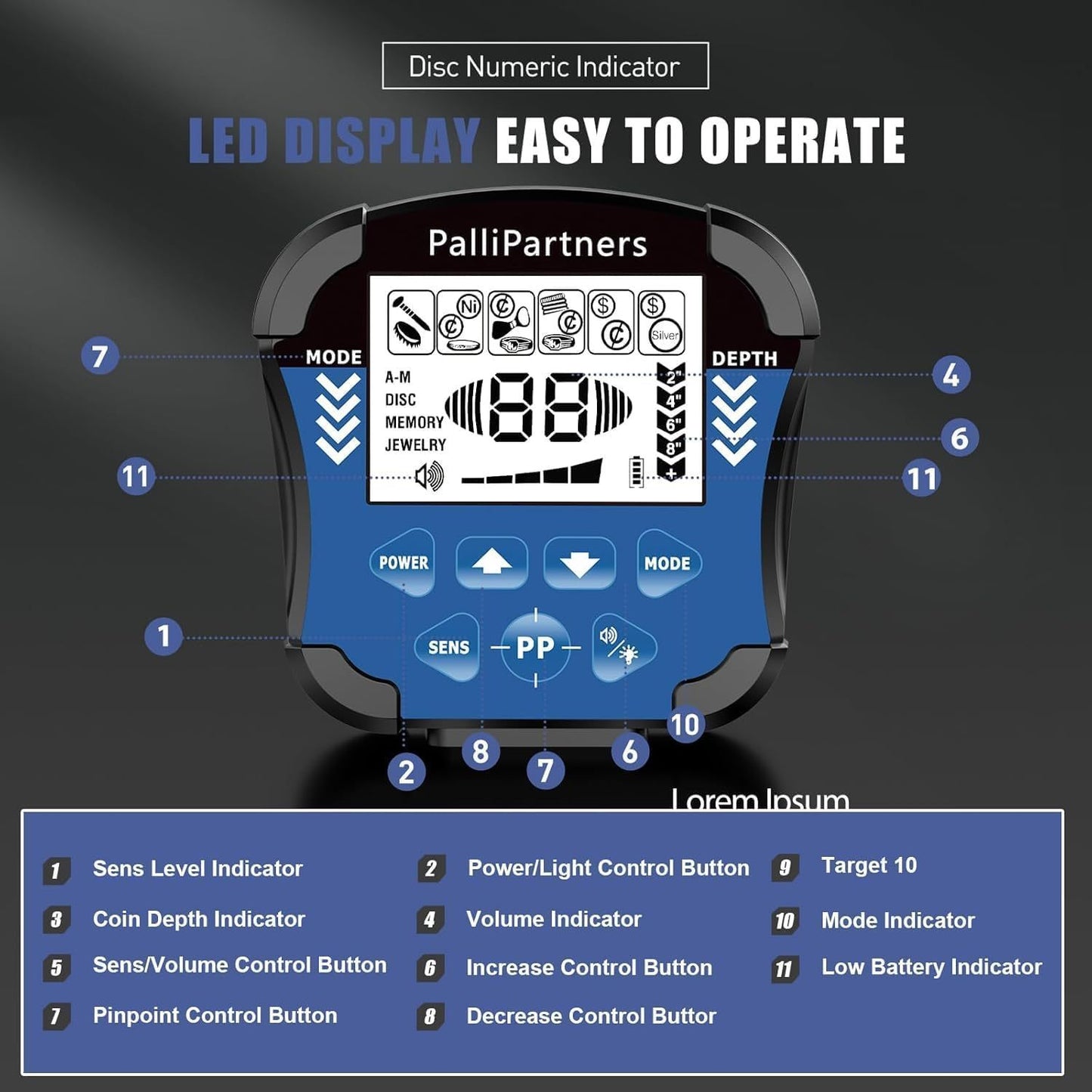 Adult Metal Detector Professional High-Precision Golden Detector Backlit Lcd Display Screen 5 Modes Advanced Dsp Chip 12 Inch Coil Including Battery 970 Blue Free Shipping