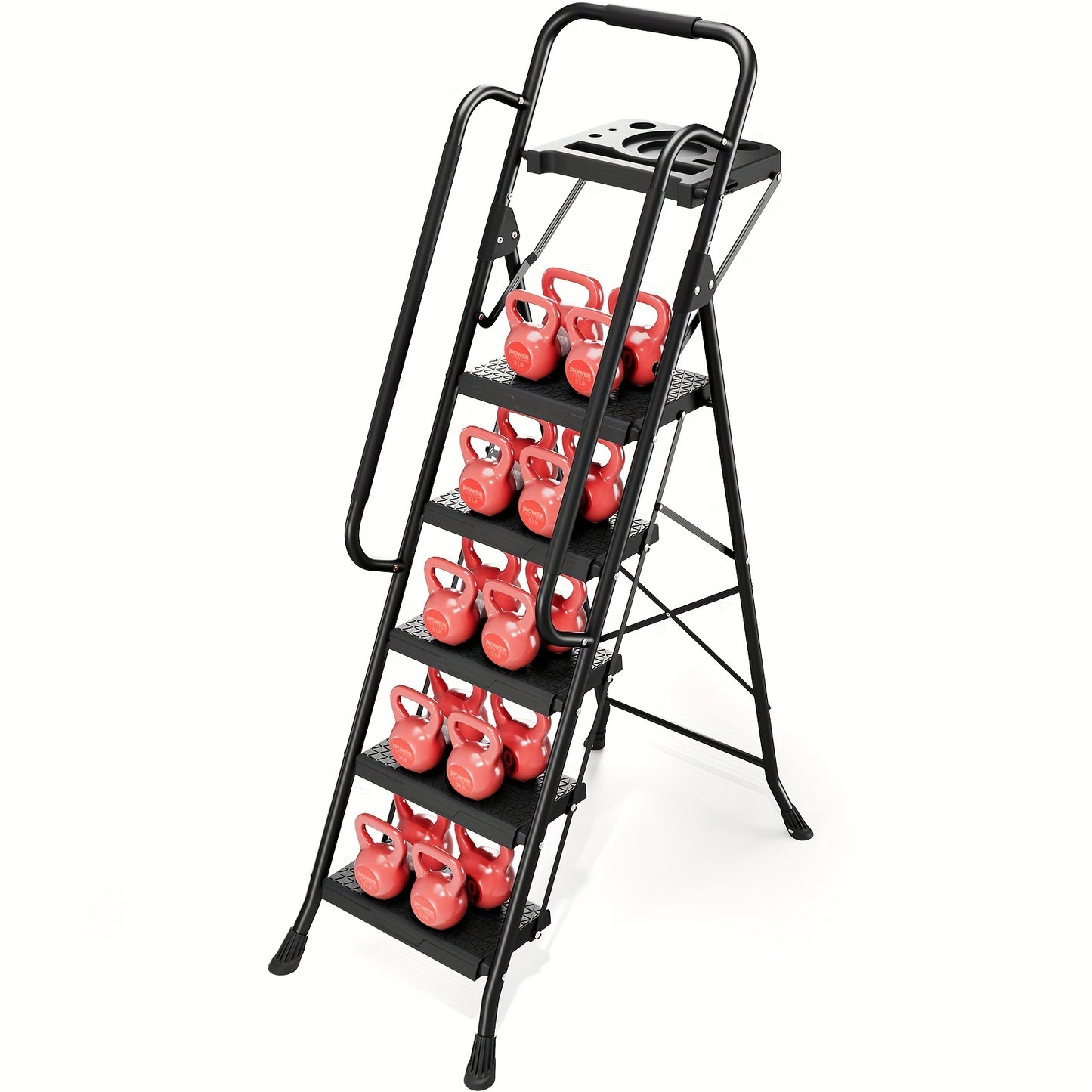 TOOLF Sturdy Steel 5 Step Ladder - Folding, Anti-Slip, Portable | Safe-Lock Design, 800lbs Load Capacity for Multi-Purpose Home Use