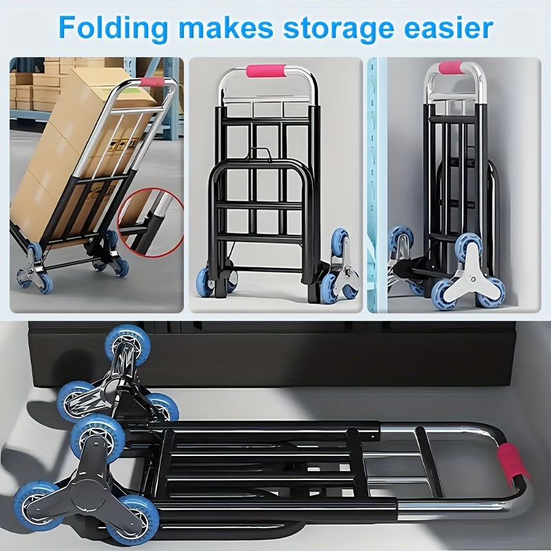 1pc Heavy Duty Folding Hand Truck with Adjustable Buckle Gear, Stair Climbing Wheels, and Portable Lift Hand Truck for Transporting and Shopping, Foldable Hand Truck