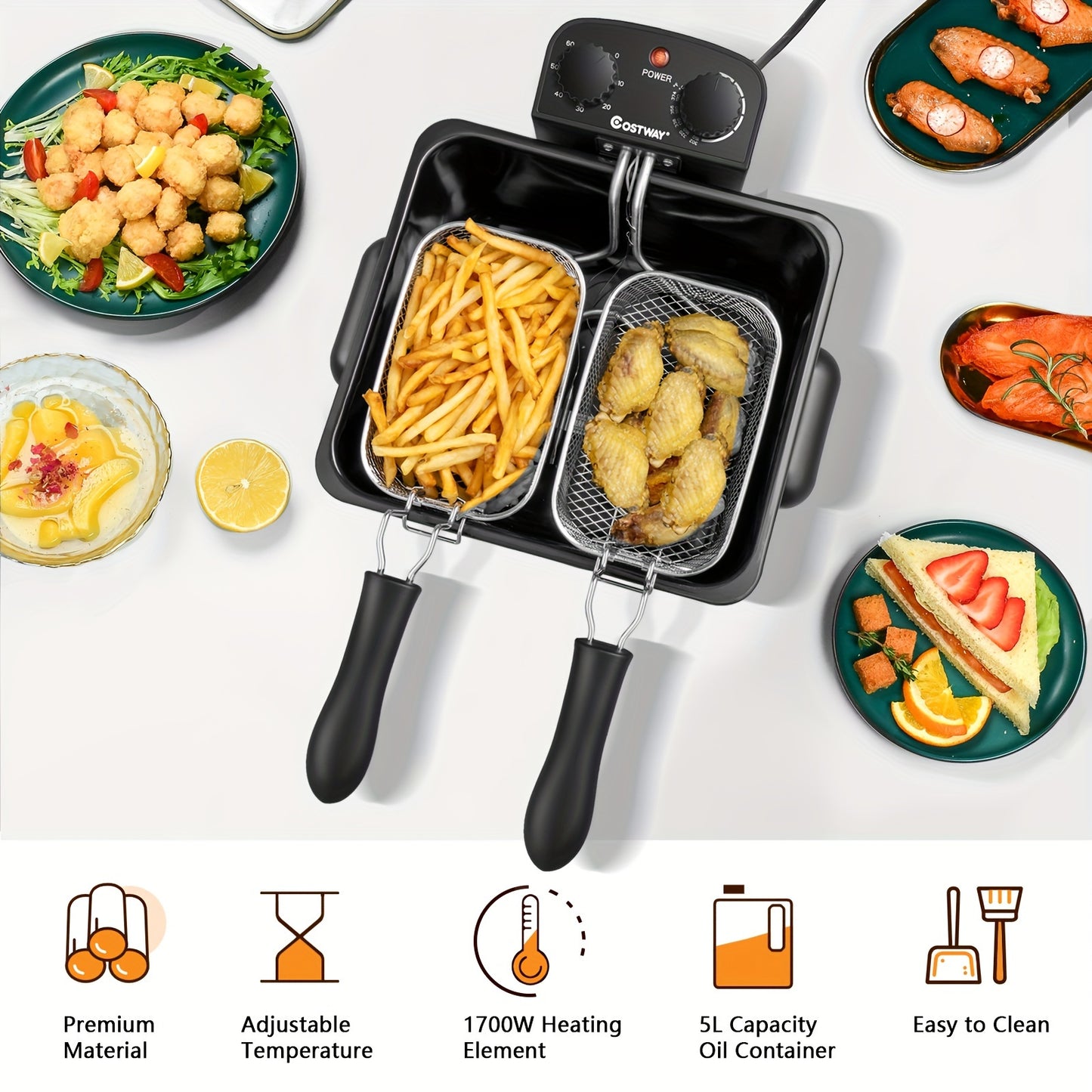 5.3Qt Stainless Steel LIFEZEAL Deep Fryer With Basket, Adjustable Temperature, Timer, Lid With View Window, Professional Style For Home Use