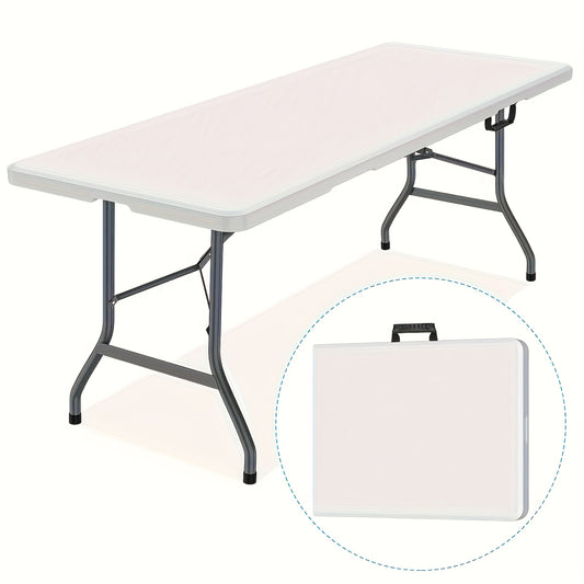 4 FT/ 6 FT Plastic Folding Dining Table, White High Duty Rectangular Dining Table with Carrying Handle, Portable In/Outdoor Camping Picnic Garden Party Dining & Office Meeting Desk, Multipurpose