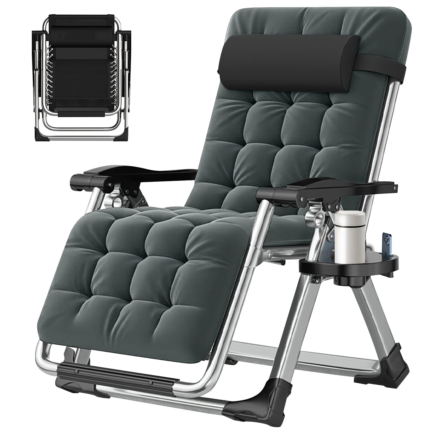 [Up to 440lbs Zero Gravity Chair] MOPHOTO Zero Gravity Outdoor Lounge Chair with Side Table - Padded, Sturdy & Comfortable Recliner, Supports Up to 440lbs