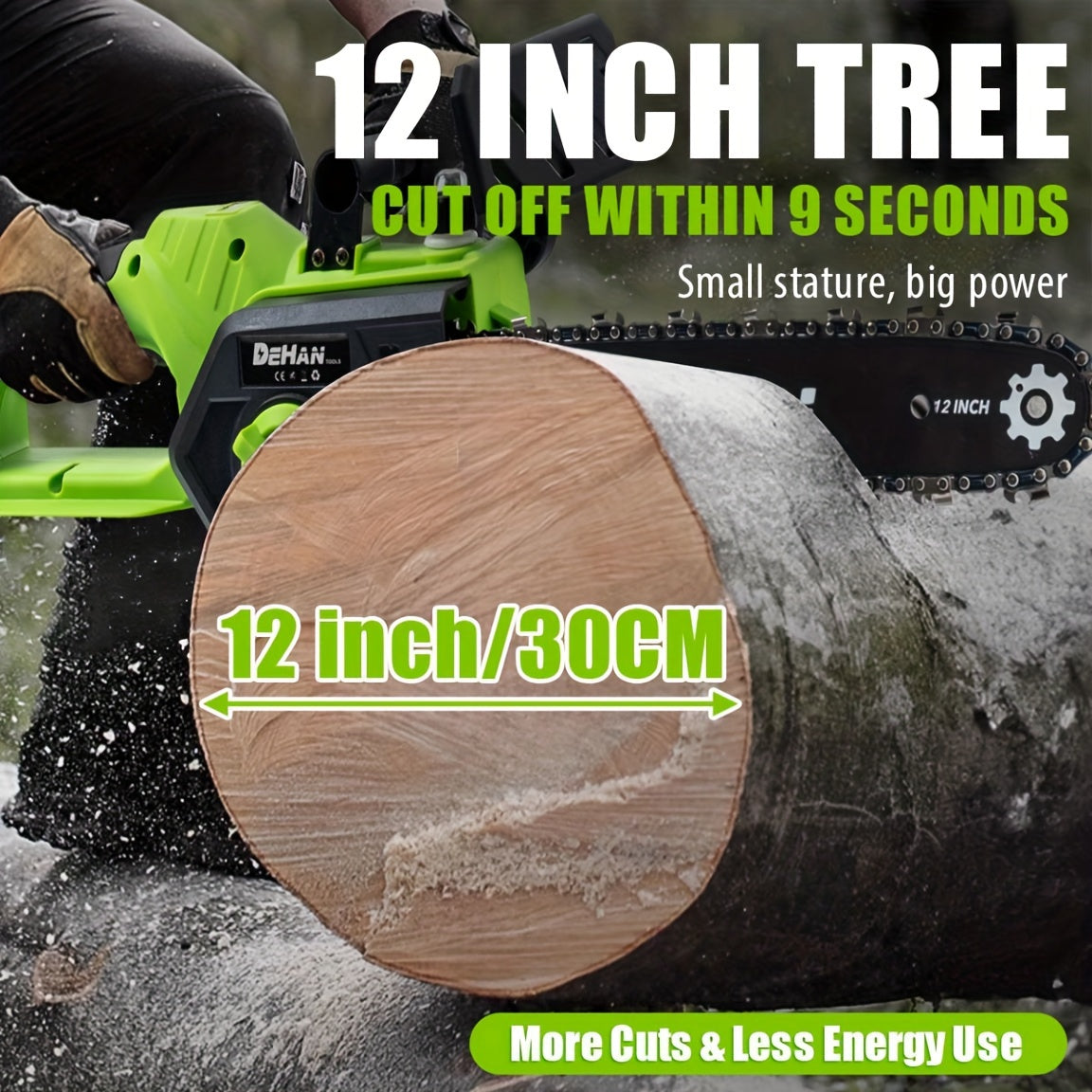 Brushless 12-Inch Electric Chainsaw Cordless 26 Ft/s 21V Portable 2×4.0Ah Battery Powered Chain Saw