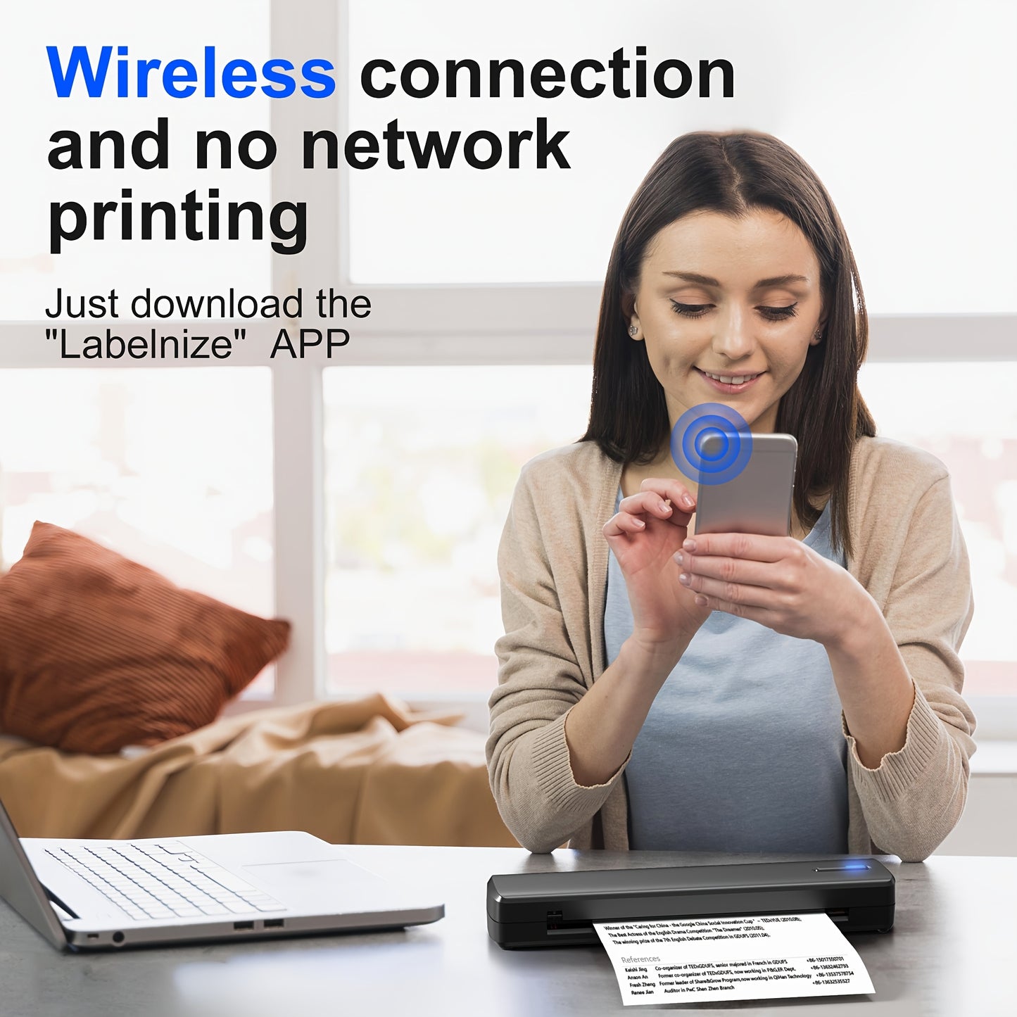 A4 Inkless Printer - Portable Thermal Printer for Wireless Mobile Travel, Supports Letter Mini Printing, Compatible with Mobile Phones And Laptops, Suitable Folding Paper/rolling/tattoo Paper