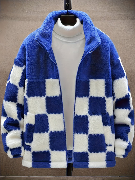 Women'S Plus Size Casual Plaid Print Faux Fur Coat Zip Up Shaggy Warm Winter Jackets With Pockets - For Women - Faux Fur & Fleece Lining - Perfect For Cold Weather & Winter - Ideal Gift For Women