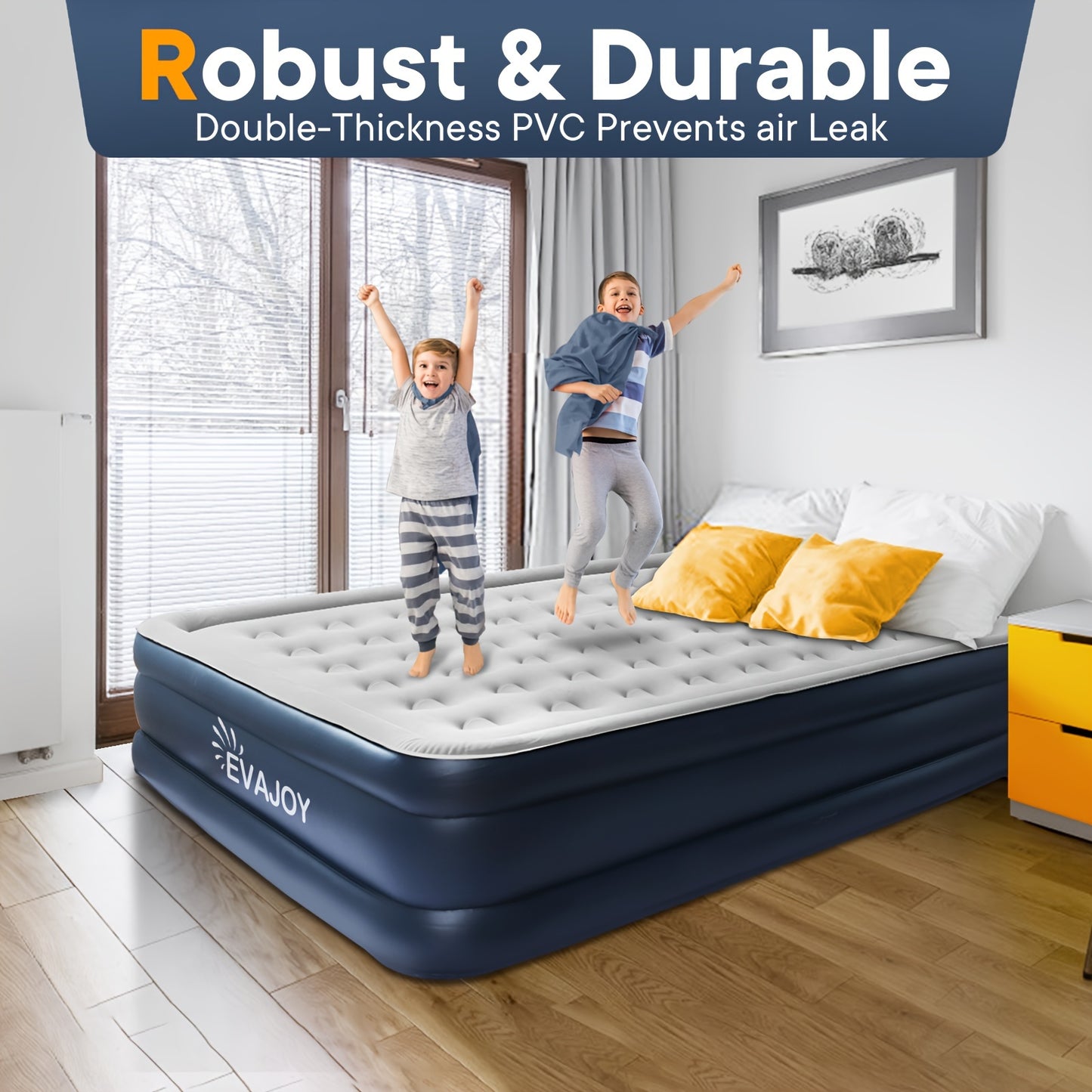Evajoy 18 Inch Inflatable Mattress Double High with Quick Self Inflation Portable Comfortable Top Surface for Home Camping and Guests