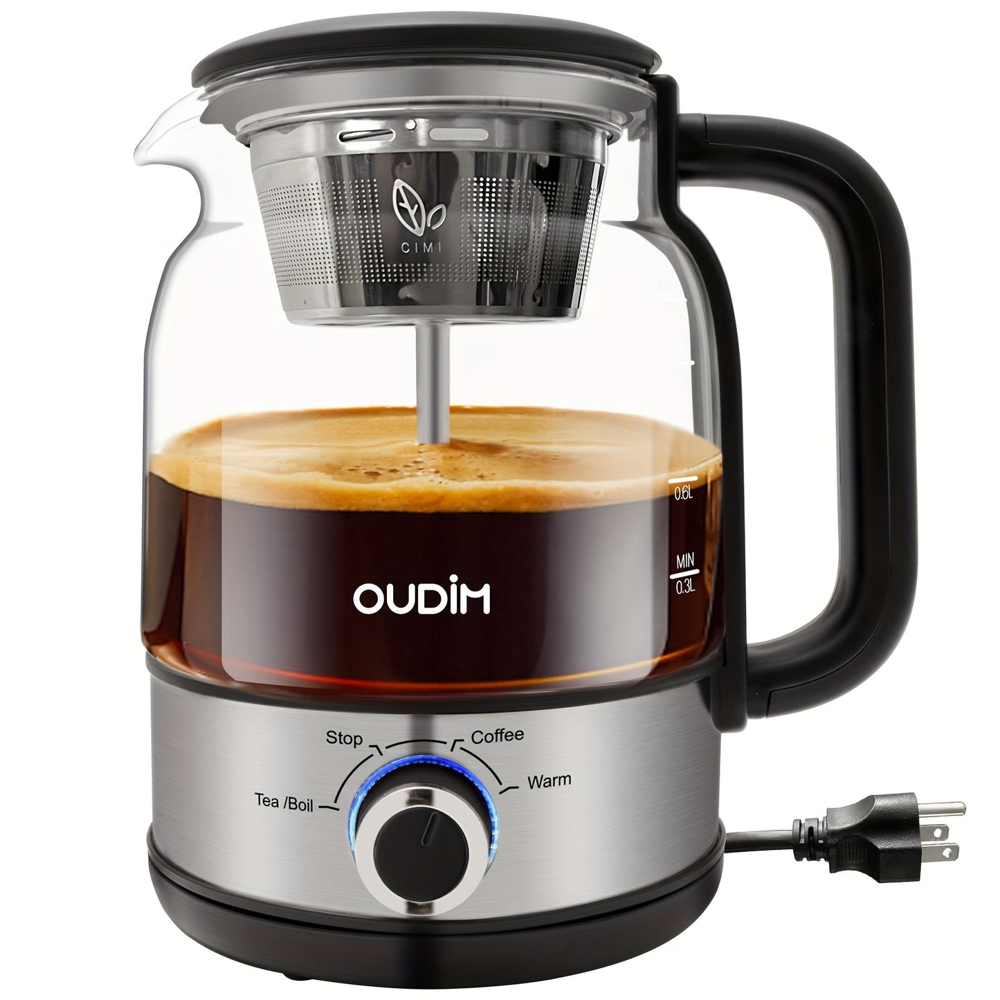 [600W Drip Coffee Maker] 1.2L BPA-Free Glass Stainless Steel Drip Coffee Maker | 600W Power, Brewed Tea Pot Coffee Plunger, Electric Kettle Tea Pot, Keep Warm, Boil Dry And Safety Protection, Gifts for Mother's Day