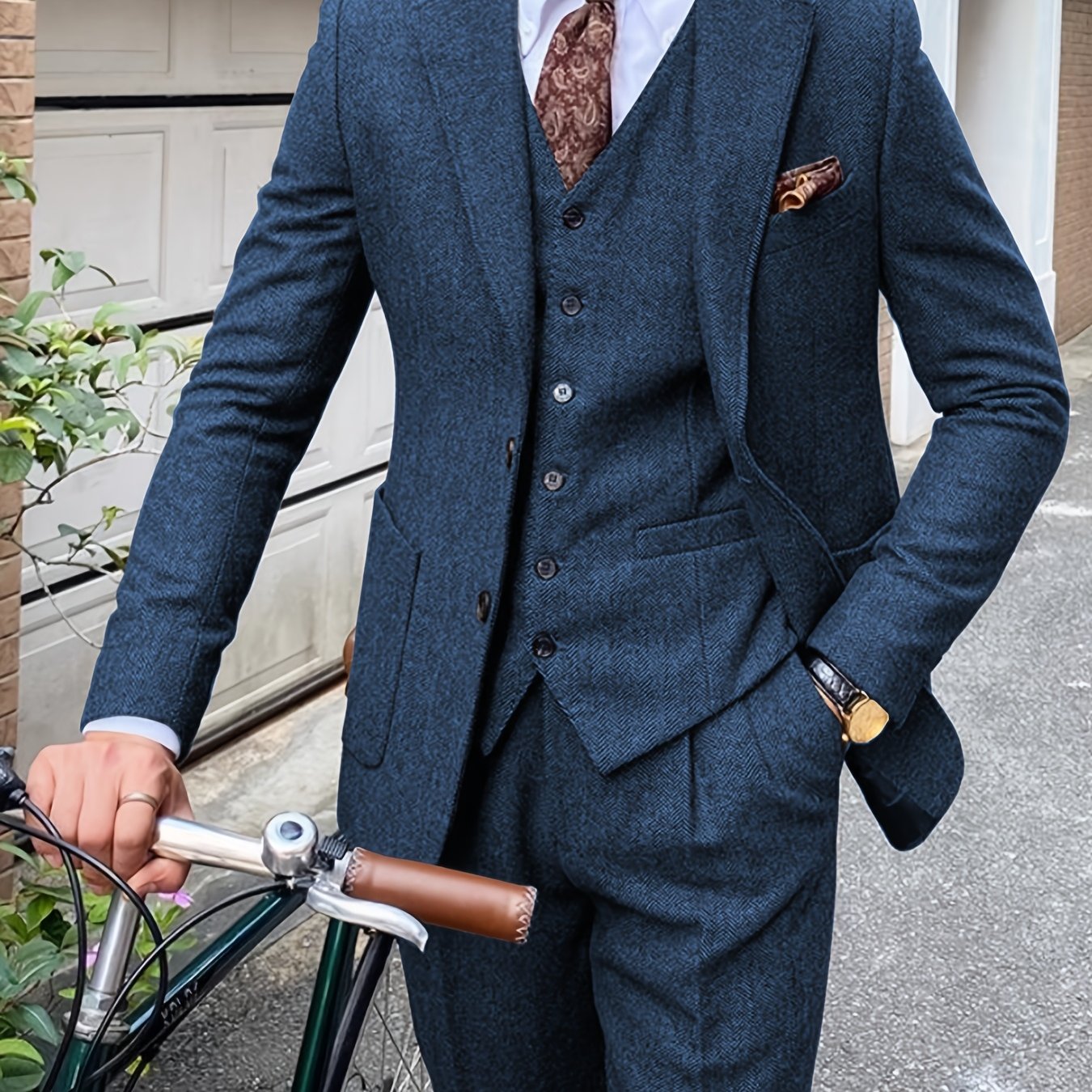 Men's 3 Piece Tweed Suit Wool Blend Herringbone Formal Wedding Party Event Vintage Western Casual Business Workwear Suit