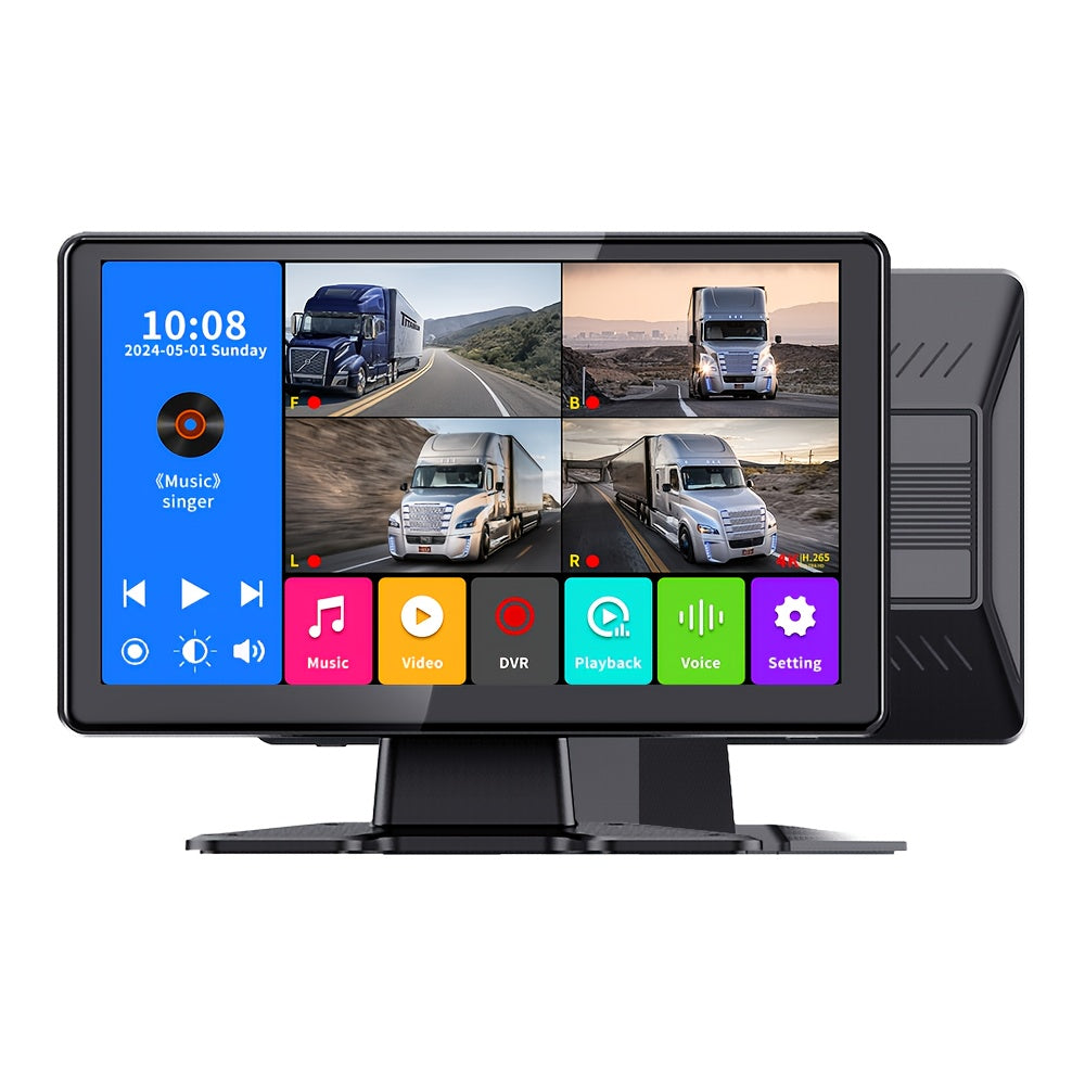 1pc 10.1" Touch Screen LCD Monitor with 4 Wired 1080P Cameras, 64GB DVR Recorder, 12V-36V ACC Power Supply, 4-Point Surveillance Display for Truck RV Trailer Semi Box Truck and Bus