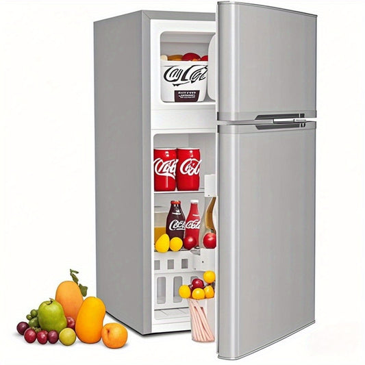 KNDKO 10L Mini Fridge with Blackboard door/ 3.1 Cu. Ft. Fridge with 2 doors, Cooler Mini Fridge for Bedroom, Car, Office, Dorm and SkincarePortable Mini Fridge - Grey, White.