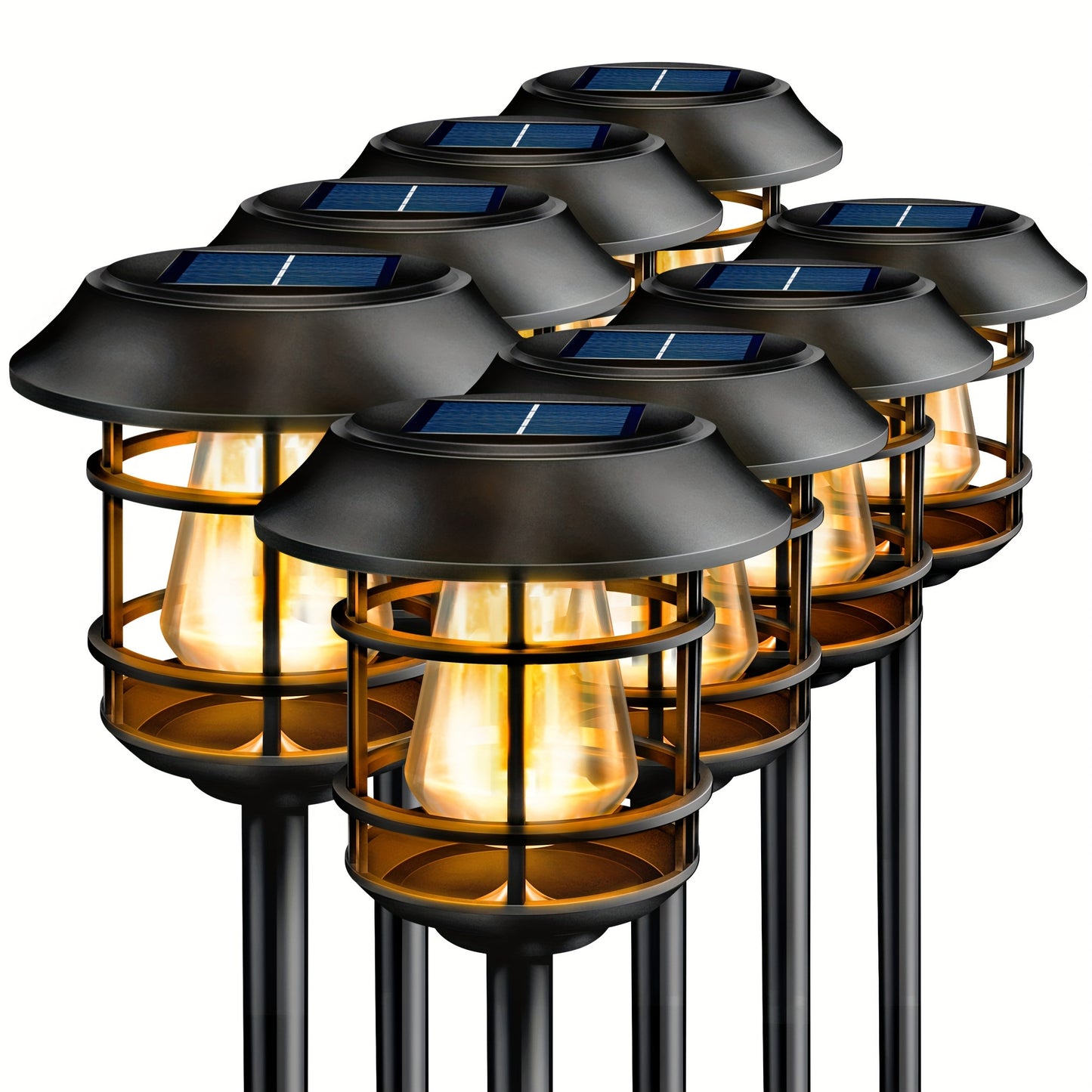 8 Pack Large Warm Light Solar Pathway Lights Outdoor Garden Yard Lights Auto On Off Solar Landscape Lighting for Lawn Patio Walkway