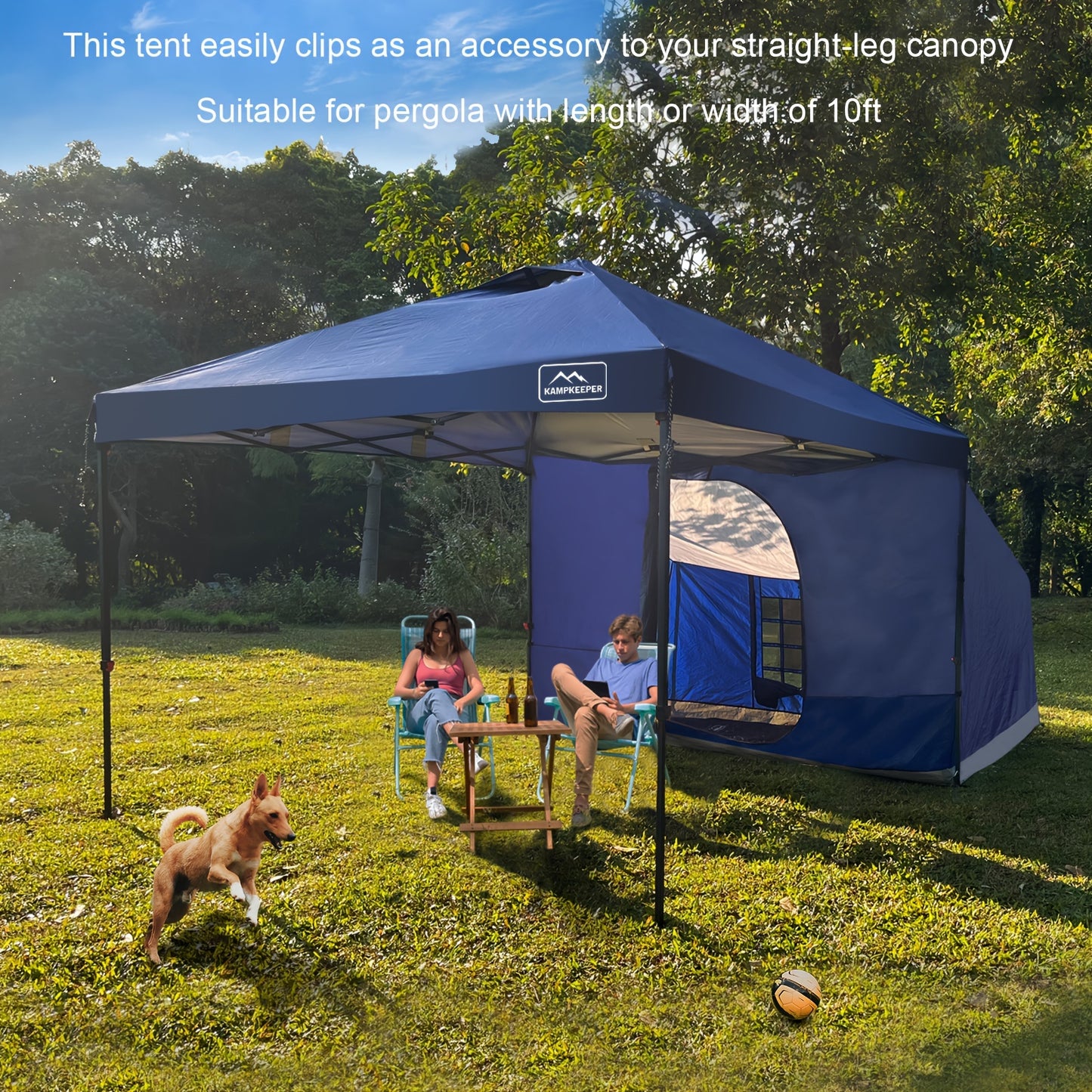 Kampkeeper Side Tent for 10 Foot by 10 Foot Pop Up Canopy Easy Set Up Gazebo Compatible with 10 Foot Wide Tents Blue Only Side Tent