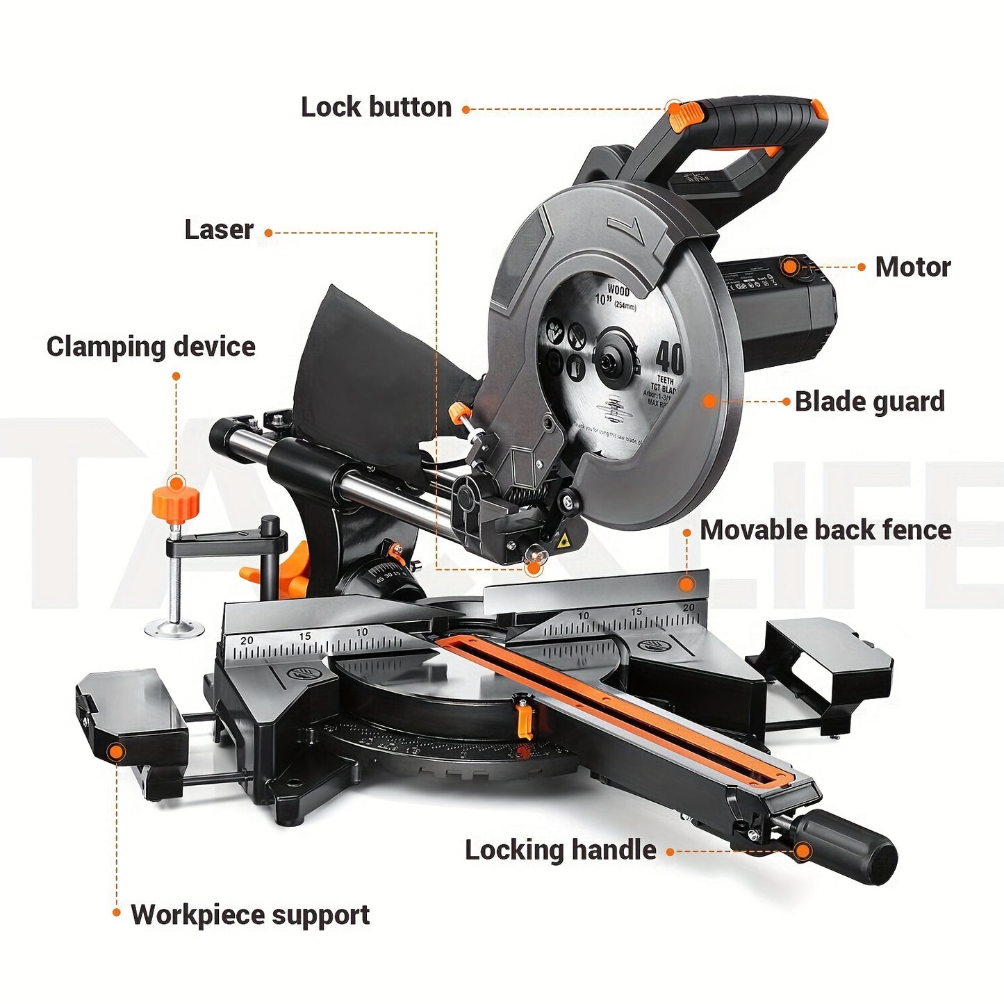 DOVAMAN 15A 10in Sliding Miter Saw, 3 Blades & 2-Speed (3200/5000RPM) for Wood/Metal/PVC Cuts, 0-45° Single-Bevel, Laser Guide, Max 13.4"x3.5" Cut, Dado Slot & 9 Stops