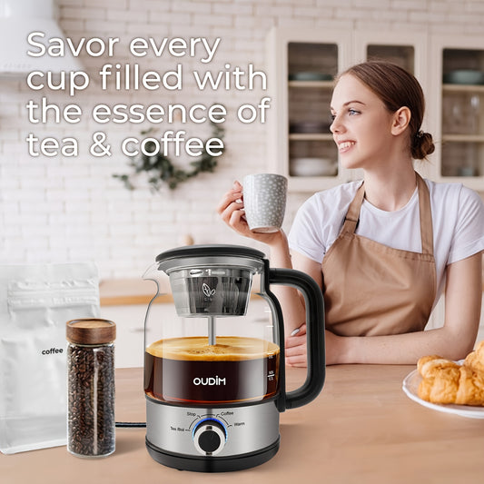 [600W Drip Coffee Maker] 1.2L BPA-Free Glass Stainless Steel Drip Coffee Maker | 600W Power, Brewed Tea Pot Coffee Plunger, Electric Kettle Tea Pot, Keep Warm, Boil Dry And Safety Protection, Gifts for Mother's Day