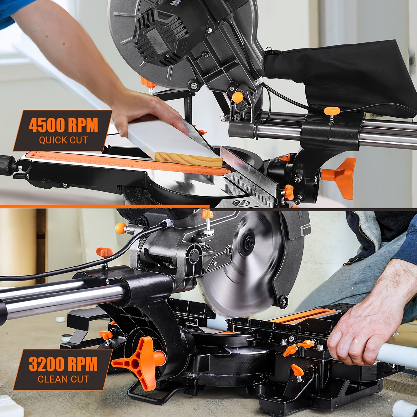 DOVAMAN 15A 10in Sliding Miter Saw, 3 Blades & 2-Speed (3200/5000RPM) for Wood/Metal/PVC Cuts, 0-45° Single-Bevel, Laser Guide, Max 13.4"x3.5" Cut, Dado Slot & 9 Stops