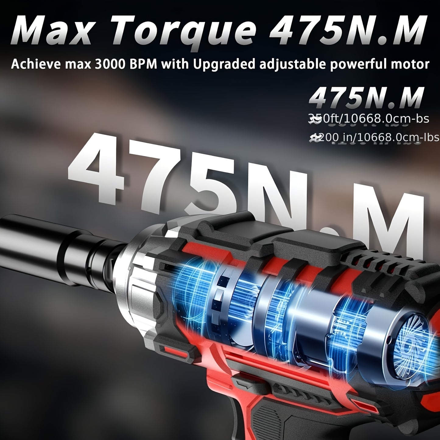 20V Cordless 1/2-Inch Impact Wrench, Maximum Torque 350ft. Lbs (475 Nm), Includes 1 Battery, 1-Hour Rapid Charger And 4 Impact Sockets with LED Lights And Tool Pouch, Car Repair Tools