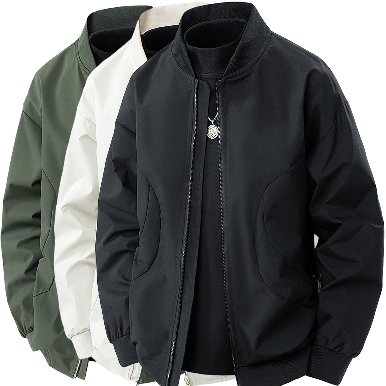 3pcs Set of Men'S Jackets, New Spring and Autumn Thin Collar Jacket for Youth, Versatile Outerwear for Young People in Early Spring
