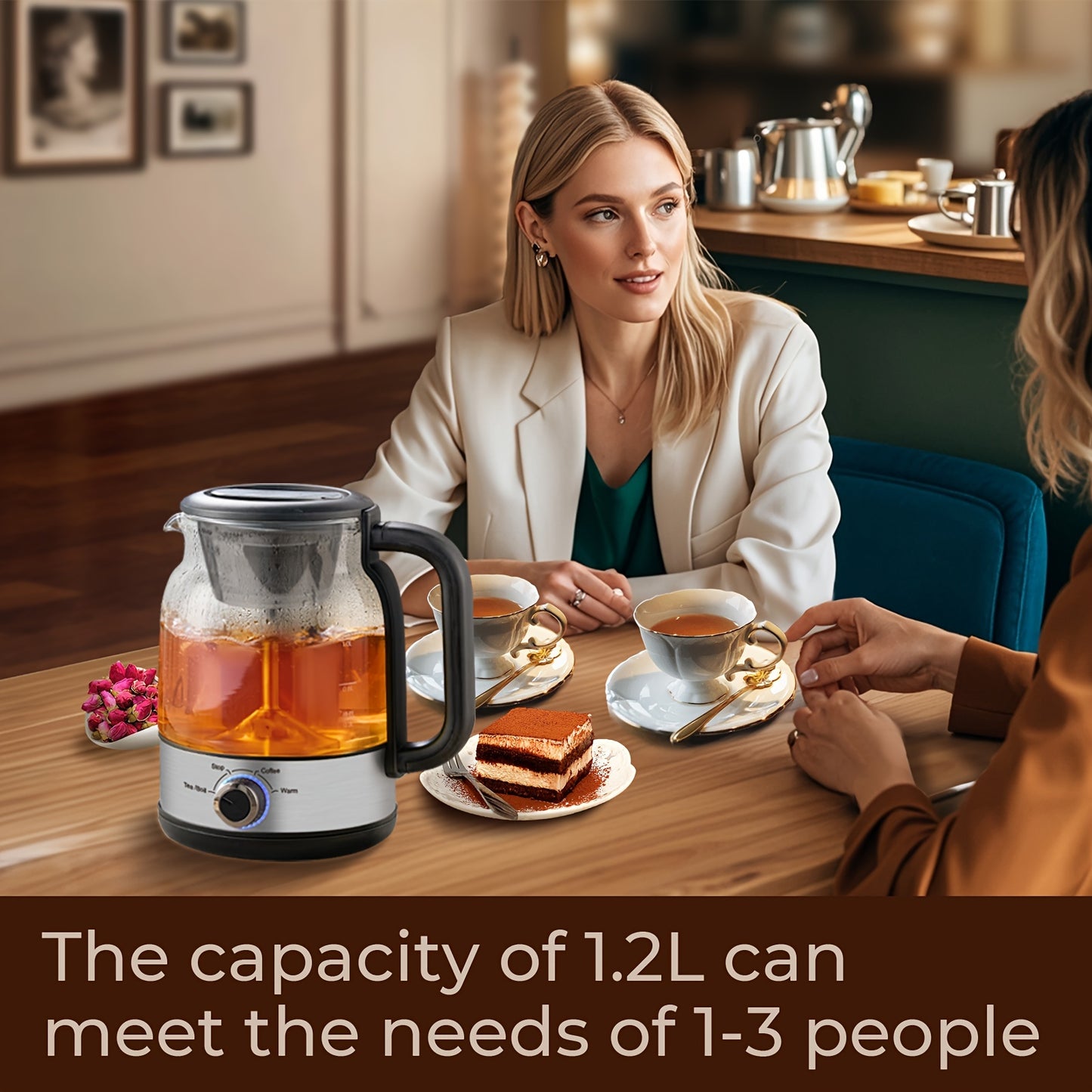 [600W Drip Coffee Maker] 1.2L BPA-Free Glass Stainless Steel Drip Coffee Maker | 600W Power, Brewed Tea Pot Coffee Plunger, Electric Kettle Tea Pot, Keep Warm, Boil Dry And Safety Protection, Gifts for Mother's Day