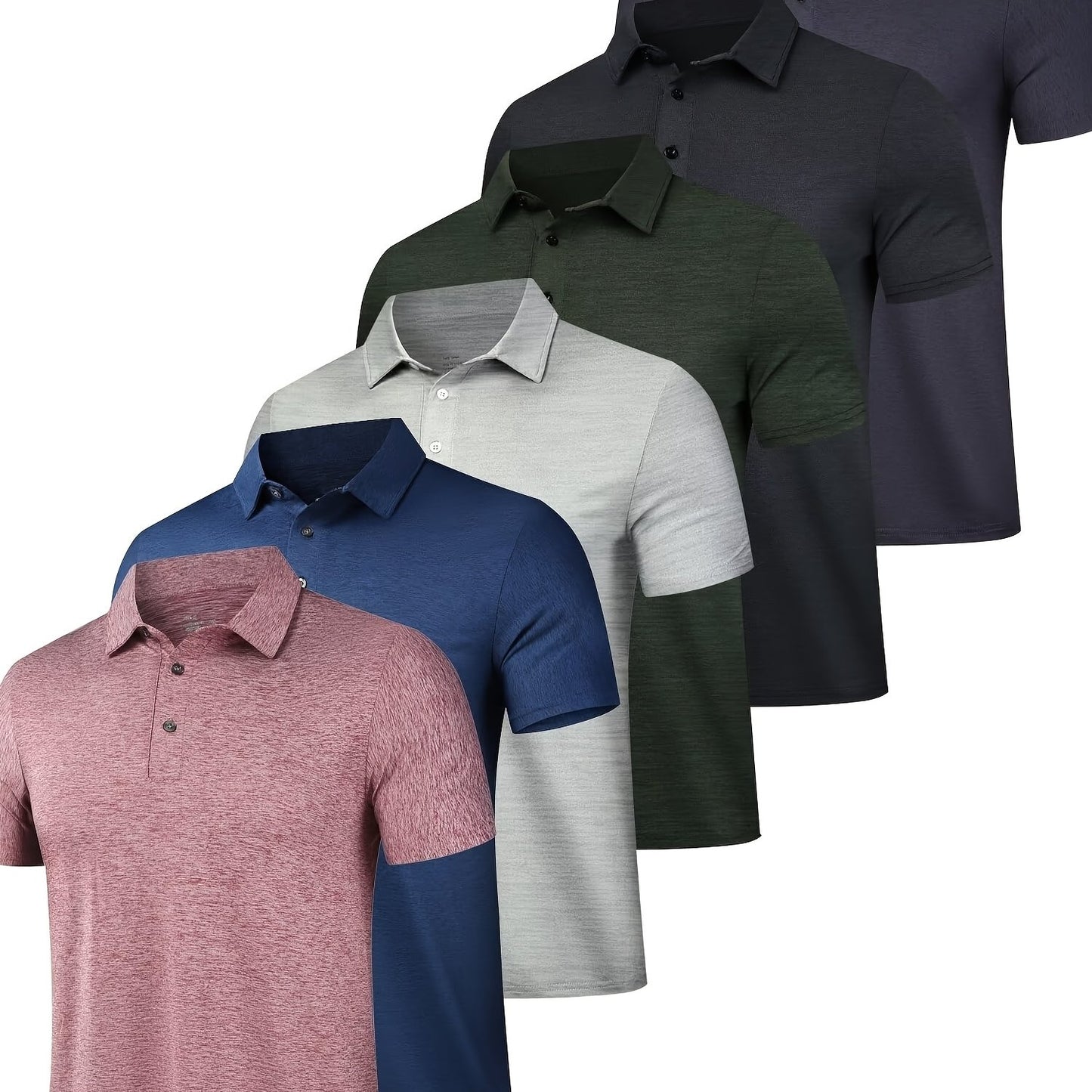 HOPLYNN 6 Pack Men's Performance Polo Shirts Moisture Wicking Short Sleeve Golf Athletic Casual Collared T Shirt