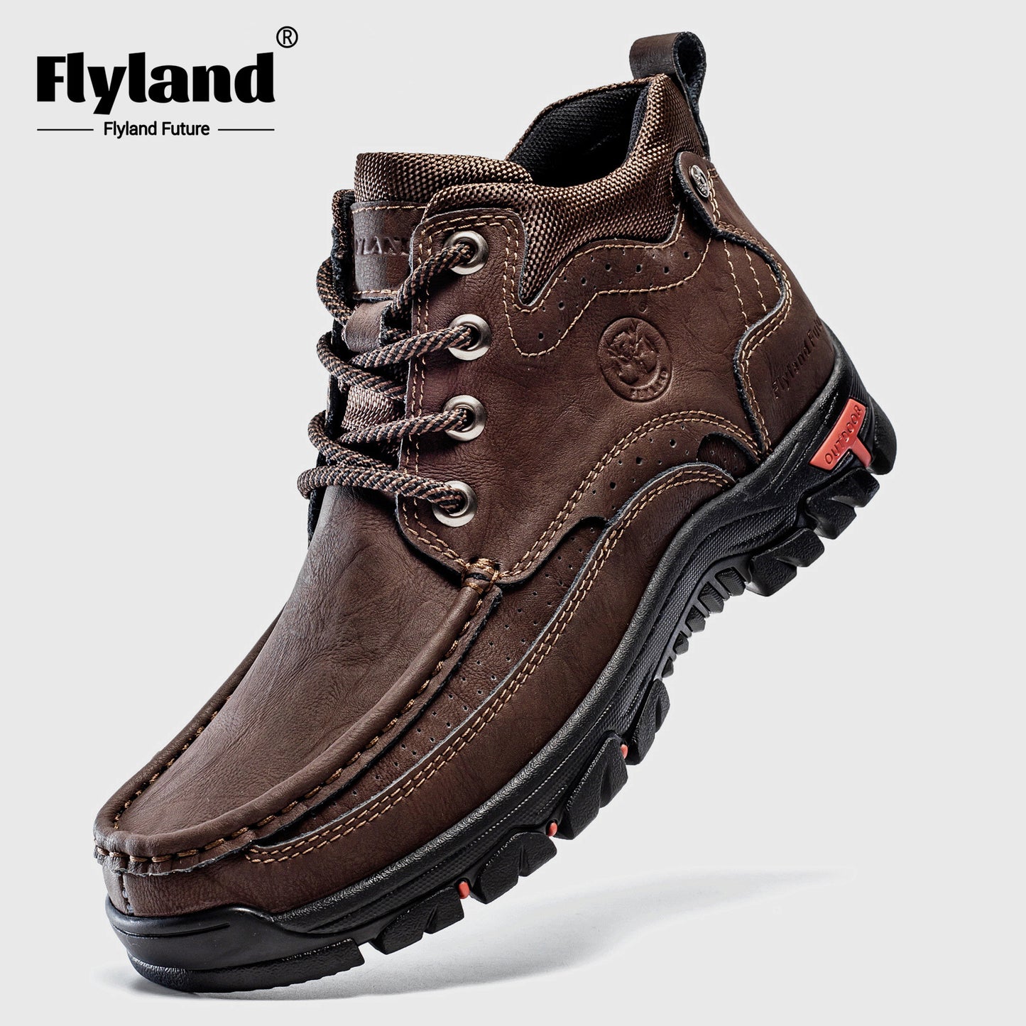 FLYLAND Genuine Leather Ankle Boots for Men & Women - Handcrafted, Breathable & Durable Casual Shoes with Non-Slip Rubber Sole, Lace-Up Closure, Brown Leather Upper & Black Sole - Perfect for Office, Vacation, or Casual Attir