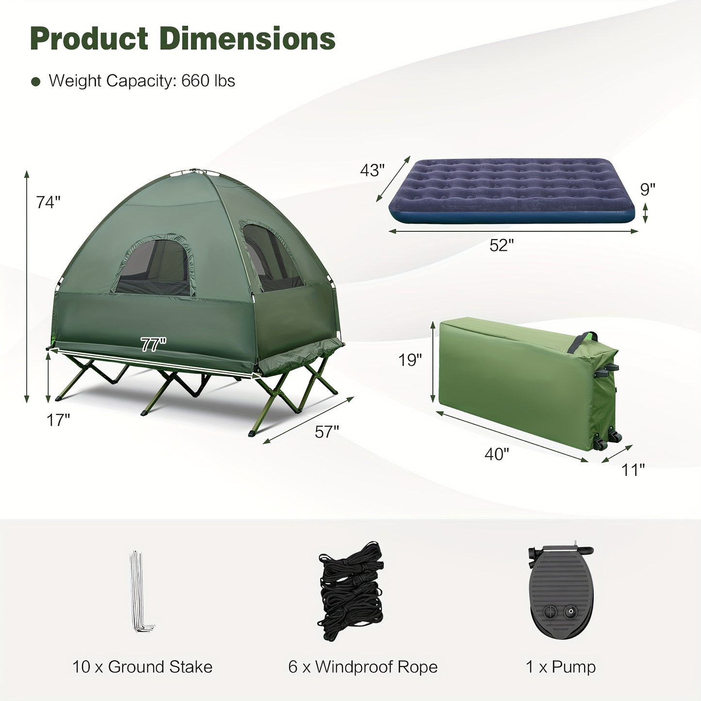GYMAX 2 Person Compact Portable Pop Up Tent Camping Cot with Air Mattress and Sleeping Bag