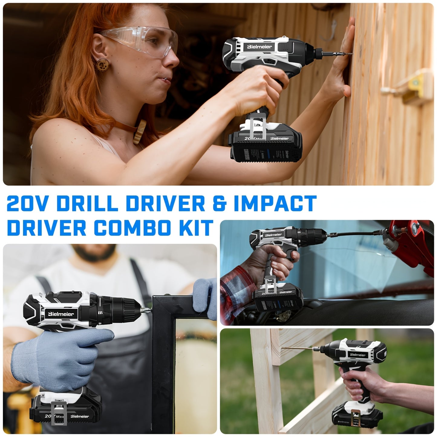 20V Cordless Drill Sets Combo Kit | 3/8" Drill and 1/4" Impact Driver Set | 33pcs Drill Bit Set | LED Light, Charger, Battery Pack | Home Repair