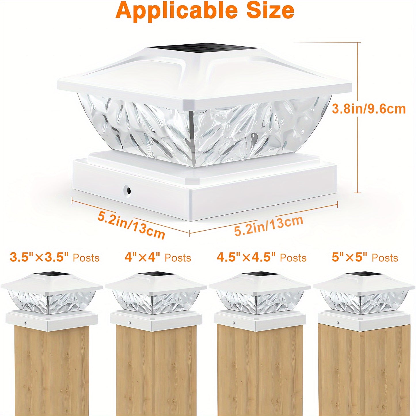 Solar Powered Post Cap Lights Energy Efficient Plastic Fixture Semi Flush Mount with Light Sensor 800mAh Nickel Battery for 4x4 to 5x5 Posts